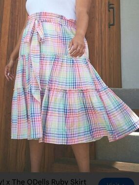 The O'Dells x oh joy Ruby skirt Colorful picnic plaid tiered size 1X Lined